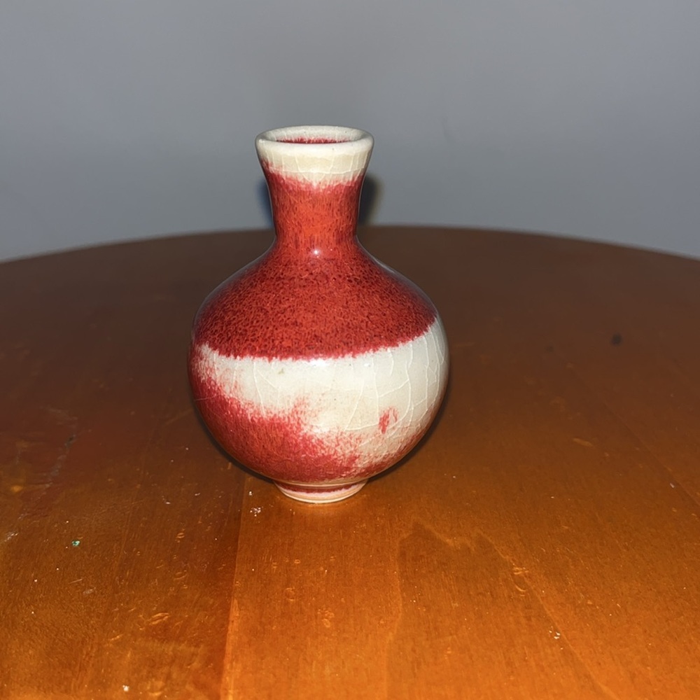 Flambe Glazed Earthenware Vase with Red Finish.